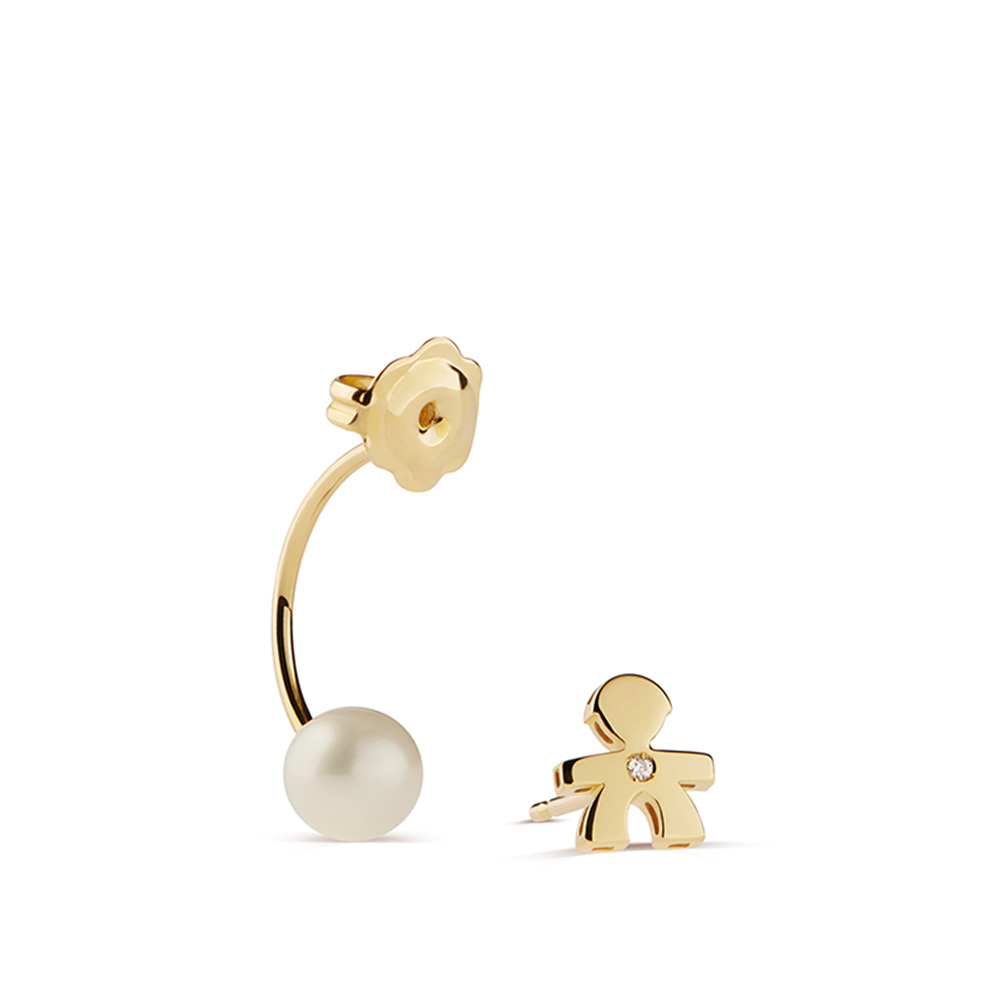 LE PERLE EARRING WITH BOY SILHOUETTE IN YELLOW GOLD WITH PEARL AND DIAMOND - Image 2