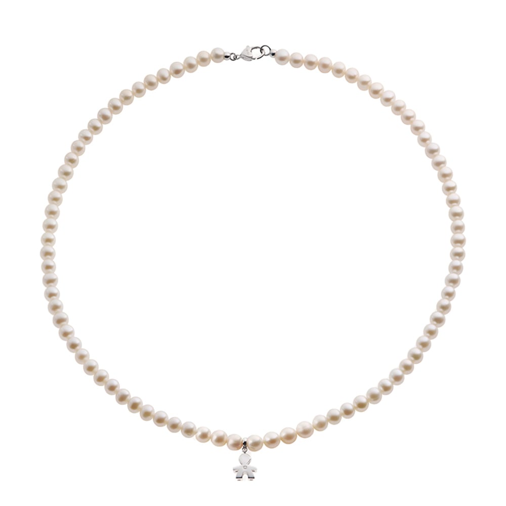 LE PERLE NECKLACE WITH BOY SILHOUETTE AND HEART IN YELLOW GOLD WITH PEARLS AND DIAMOND