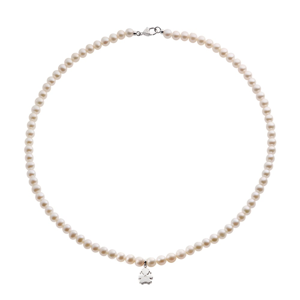 COLLANA LE PERLE CON SAGOMA BIMBA IN ORO BIANCO E DIAMANTE