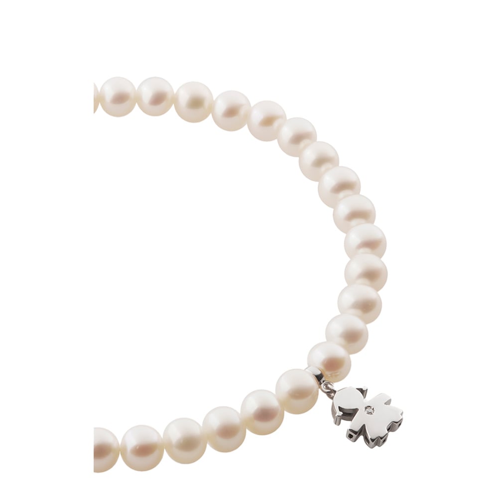 LE PERLE BRACELET WITH GIRL SILHOUETTE AND HEART IN WHITE GOLD WITH PEARLS AND DIAMOND - Image 2