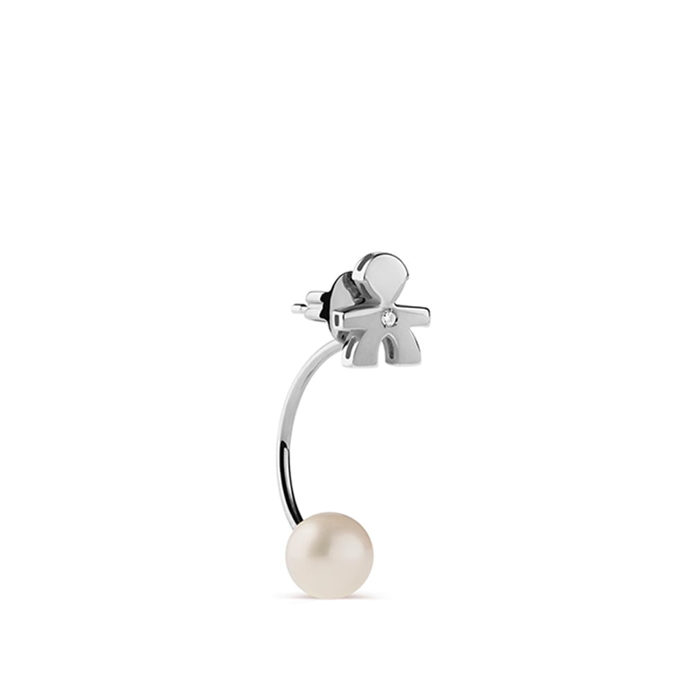 LE PERLE EARRING WITH BOY SILHOUETTE IN WHITE GOLD WITH PEARL AND DIAMOND
