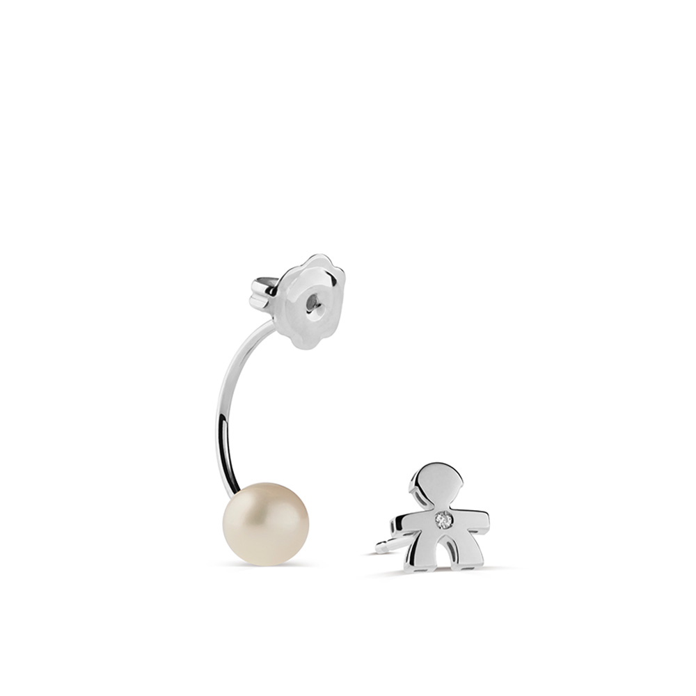 LE PERLE EARRING WITH BOY SILHOUETTE IN WHITE GOLD WITH PEARL AND DIAMOND - Image 2