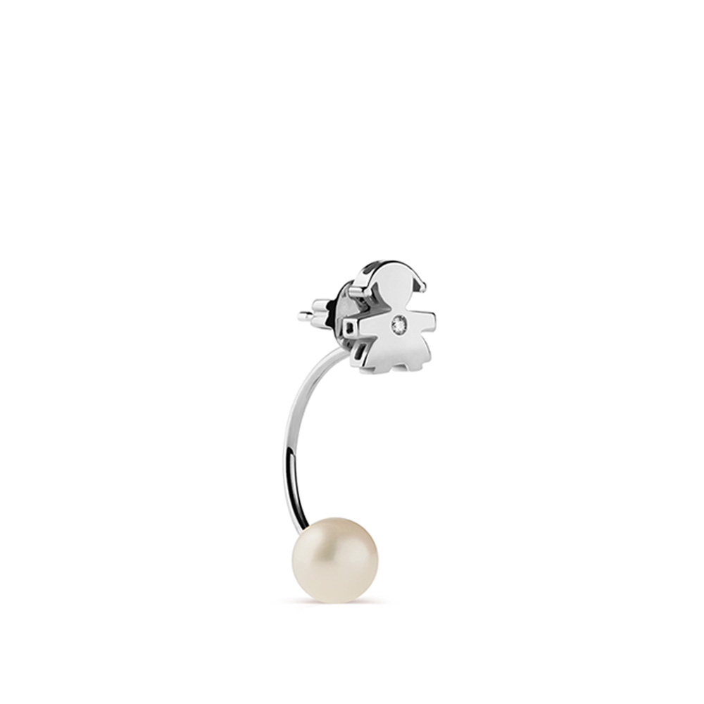 LE PERLE EARRING WITH GIRL SILHOUETTE IN WHITE GOLD WITH PEARL AND DIAMONDLE PERLE EARRING WITH GIRL SILHOUETT IN WHITE GOLD WITH PEARL AND DIAMOND
