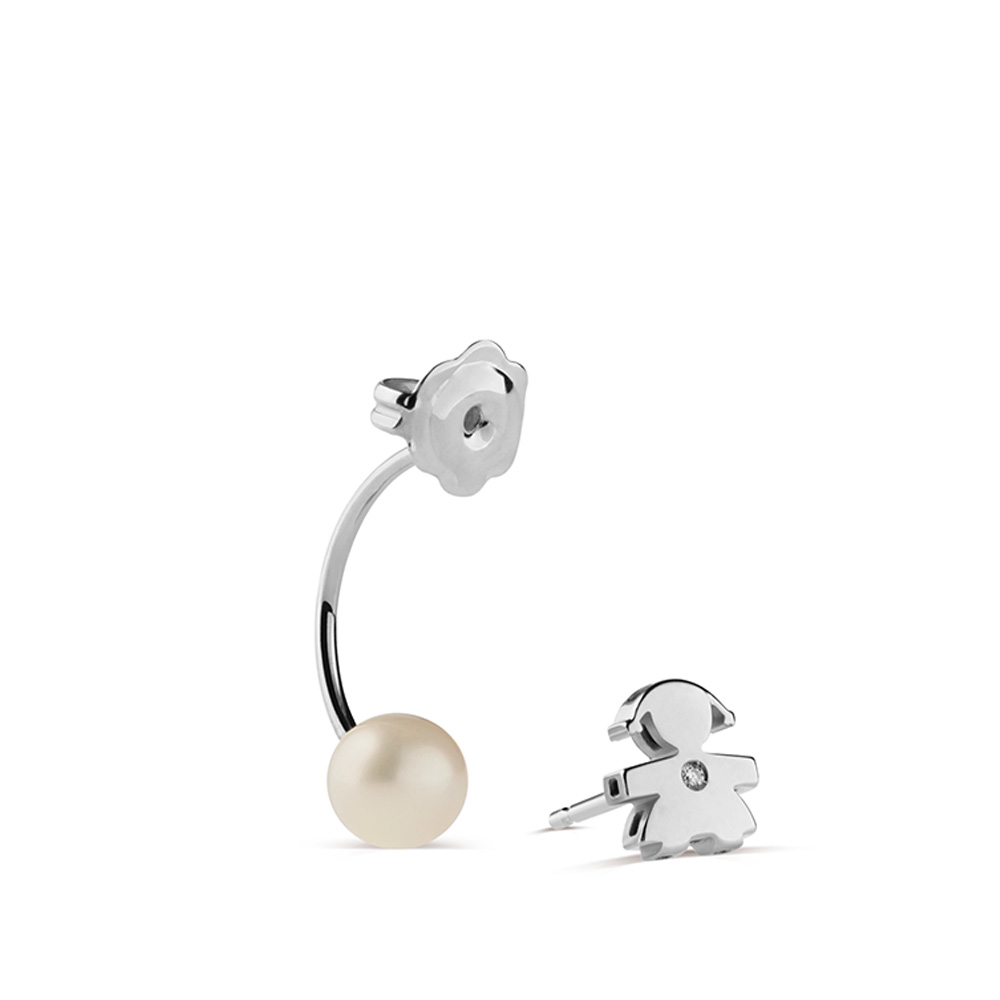 LE PERLE EARRING WITH GIRL SILHOUETTE IN WHITE GOLD WITH PEARL AND DIAMONDLE PERLE EARRING WITH GIRL SILHOUETT IN WHITE GOLD WITH PEARL AND DIAMOND - Image 2