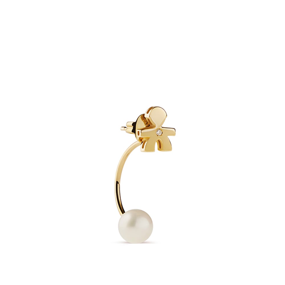 LE PERLE EARRING WITH BOY SILHOUETTE IN YELLOW GOLD WITH PEARL AND DIAMOND