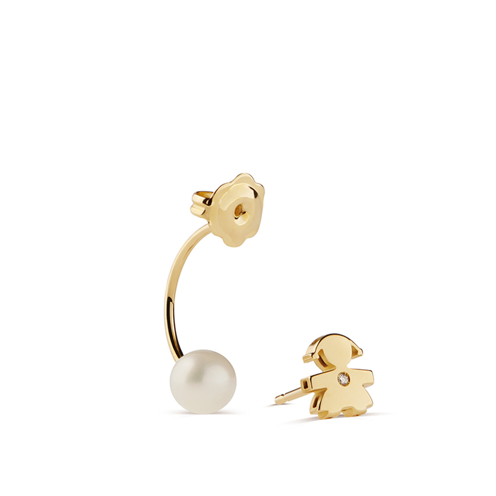 MONO ORECCHINO LE PERLE CON SAGOMA BIMBA IN ORO GIALLO E DIAMANTE - immagine 2