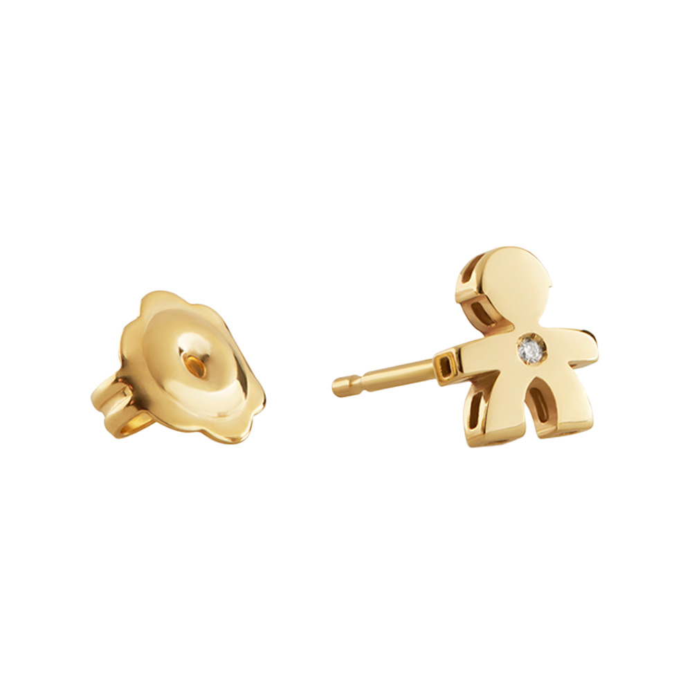 LE PERLE MONO EARRING WITH BOY SILHOUETTE IN YELLOW GOLD AND DIAMOND - Image 2