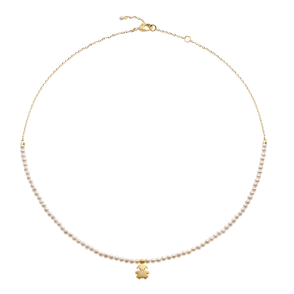 LE PERLE NECKLACE WITH GIRL SILHOUETTE IN YELLOW GOLD WITH PEARLS AND DIAMOND - Image 2