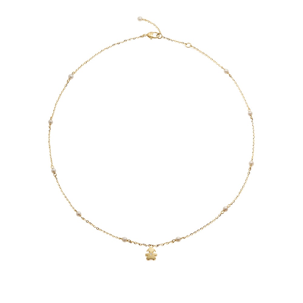 LE PERLE NECKLACE WITH GIRL SILHOUETTE IN YELLOW GOLD WITH PEARLS AND DIAMOND - Image 2