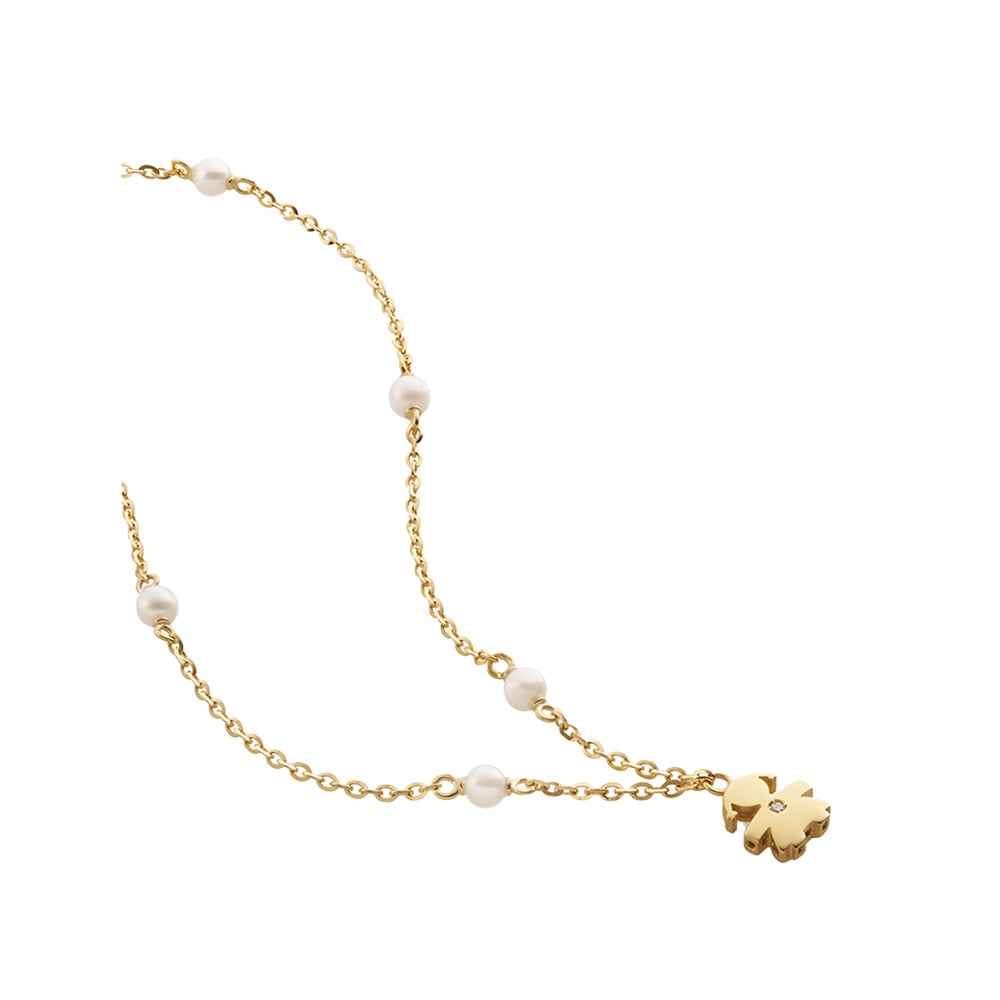 LE PERLE NECKLACE WITH GIRL SILHOUETTE IN YELLOW GOLD WITH PEARLS AND DIAMOND