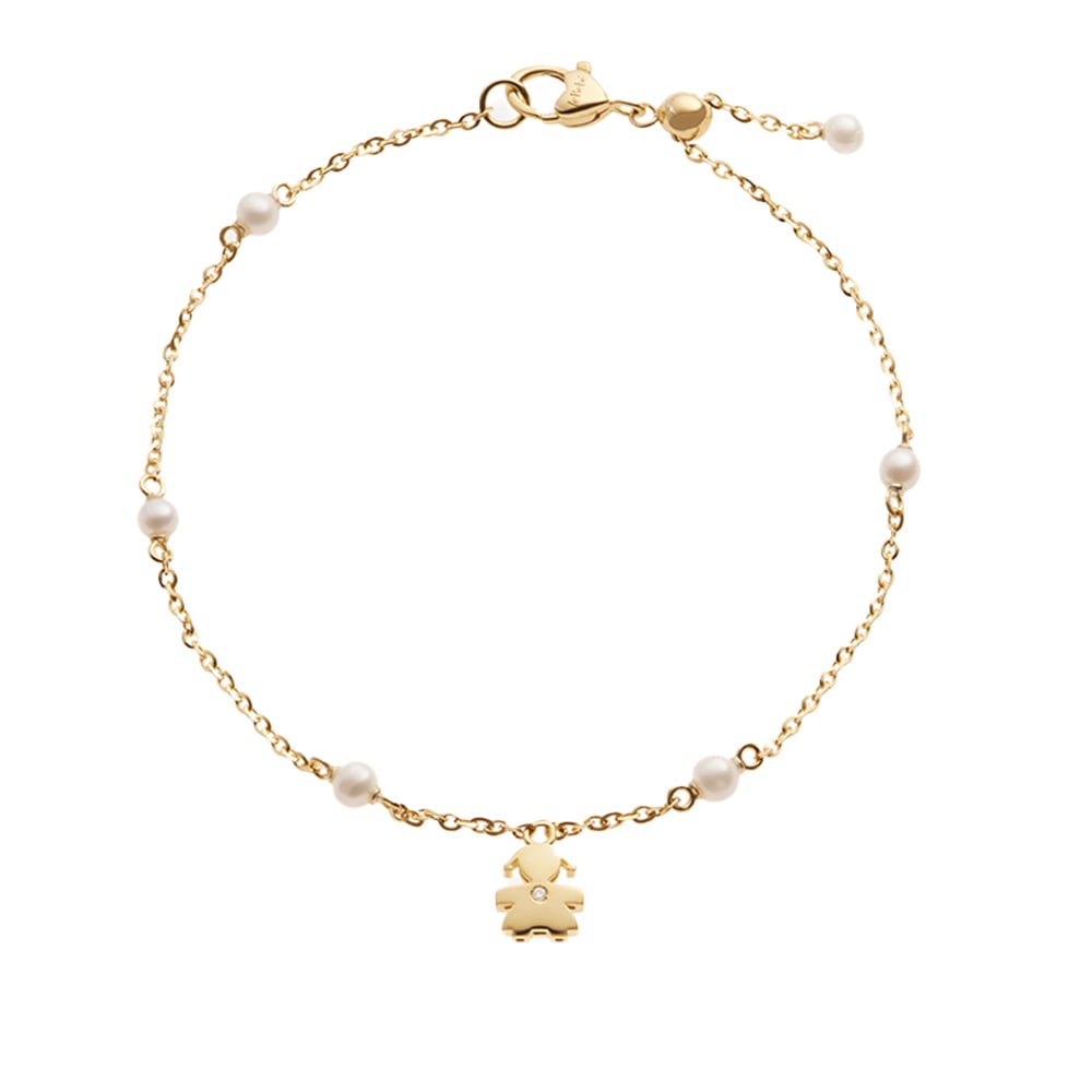 LE PERLE BRACELET WITH GIRL SILHOUETTE IN YELLOW GOLD WITH PEARLS AND DIAMOND
