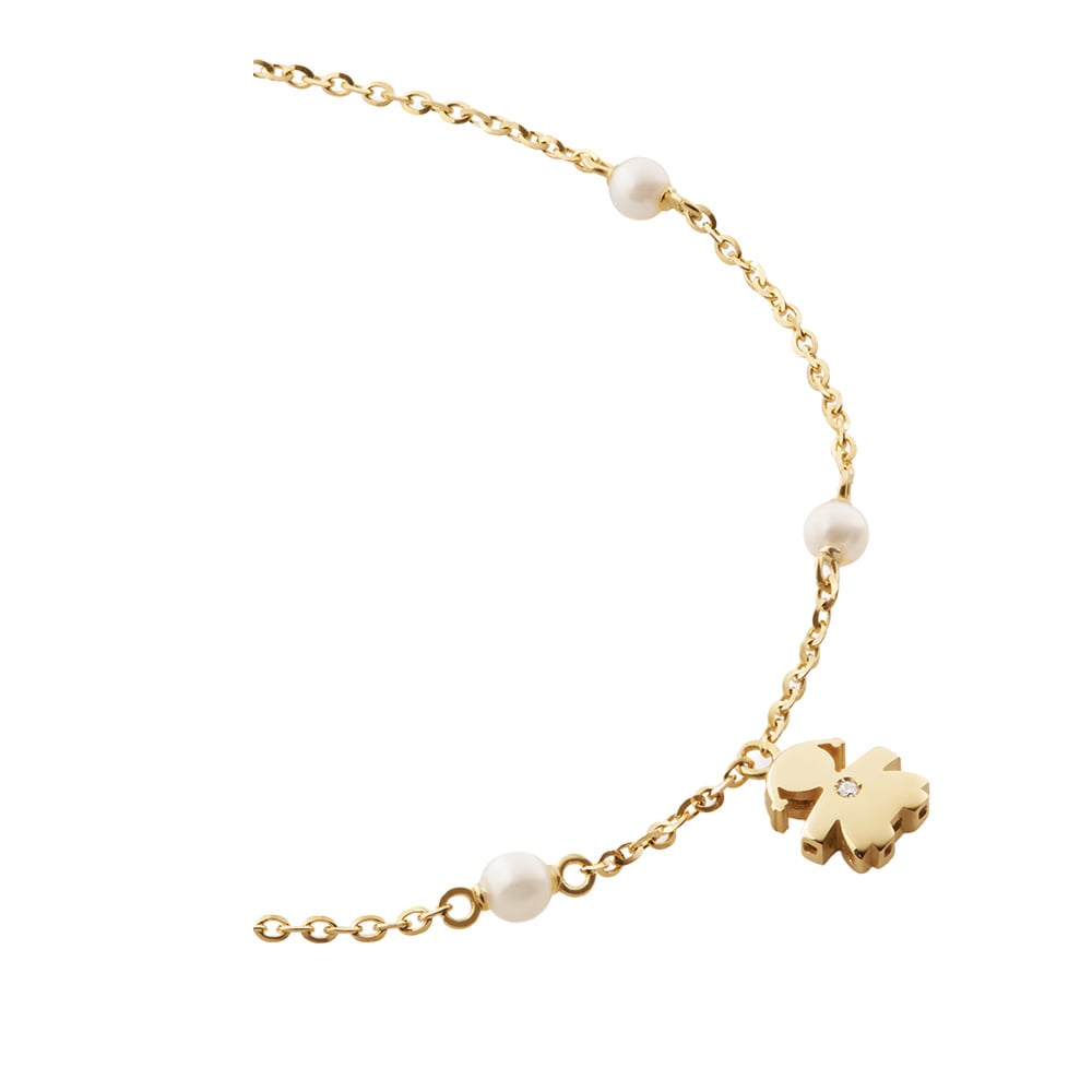 LE PERLE BRACELET WITH GIRL SILHOUETTE IN YELLOW GOLD WITH PEARLS AND DIAMOND - Image 2