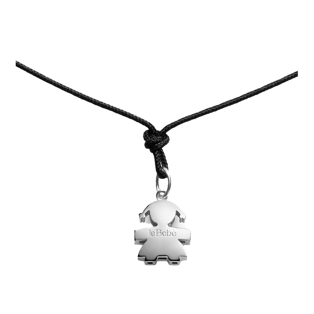 CIONDOLO I TESORINI CON SAGOMA BIMBA 1 CM IN ORO BIANCO E CORDINO NERO