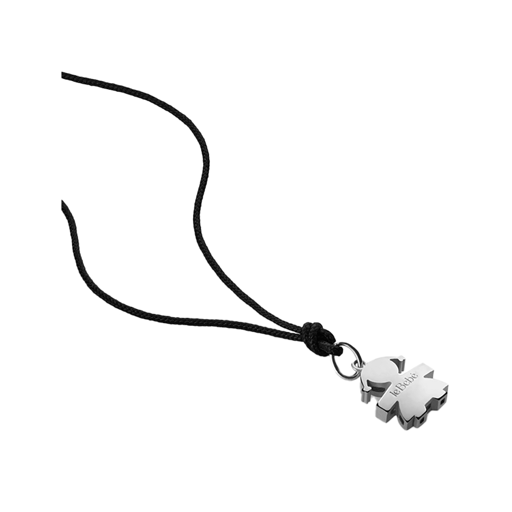 CIONDOLO I TESORINI CON SAGOMA BIMBA 1 CM IN ORO BIANCO E CORDINO NERO - immagine 2