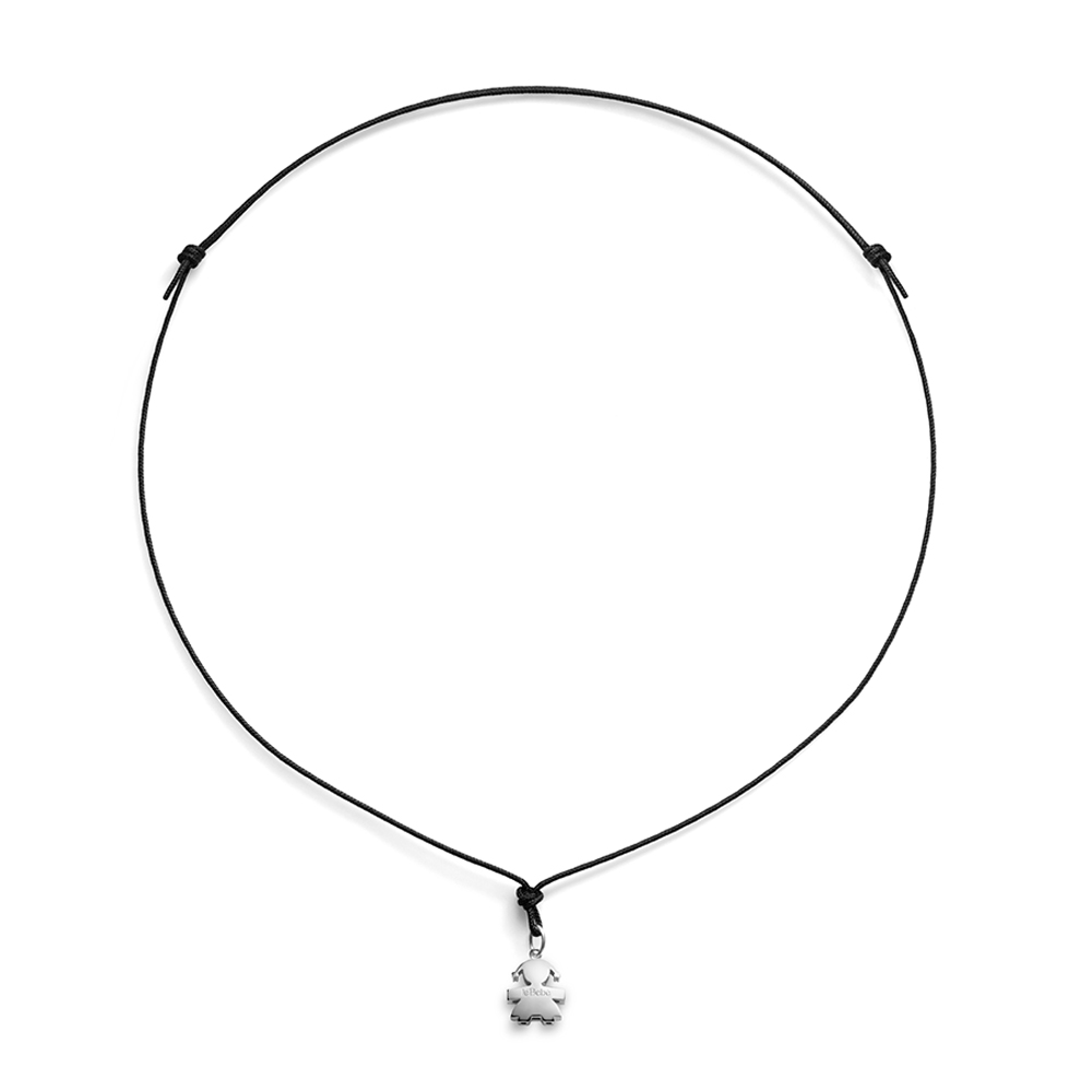 CIONDOLO I TESORINI CON SAGOMA BIMBA 1 CM IN ORO BIANCO E CORDINO NERO - immagine 3