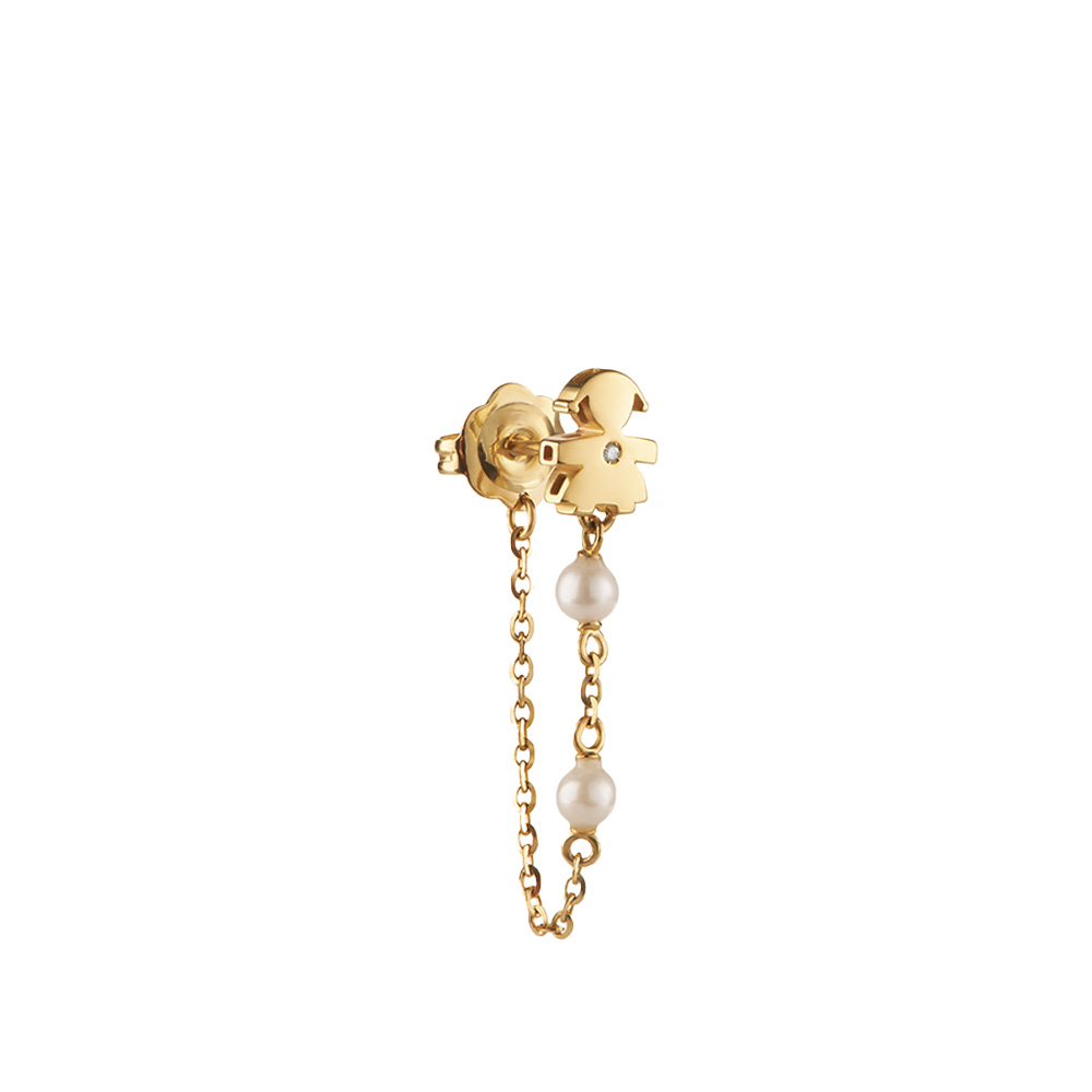 LE PERLE EARRING WITH GIRL SILHOUETTE IN YELLOW GOLD AND DIAMOND
