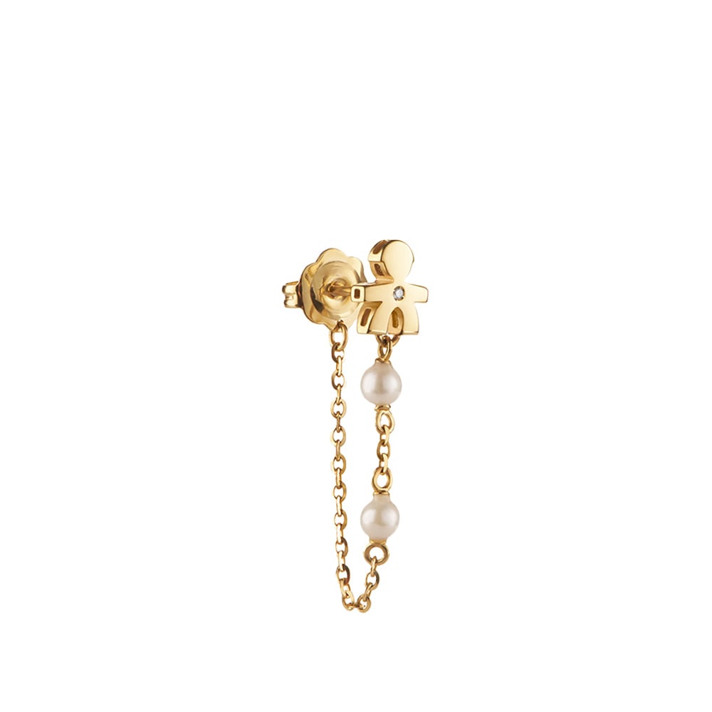 LE PERLE EARRING WITH BOY SILHOUETTE, IN YELLOW GOLD AND DIAMOND