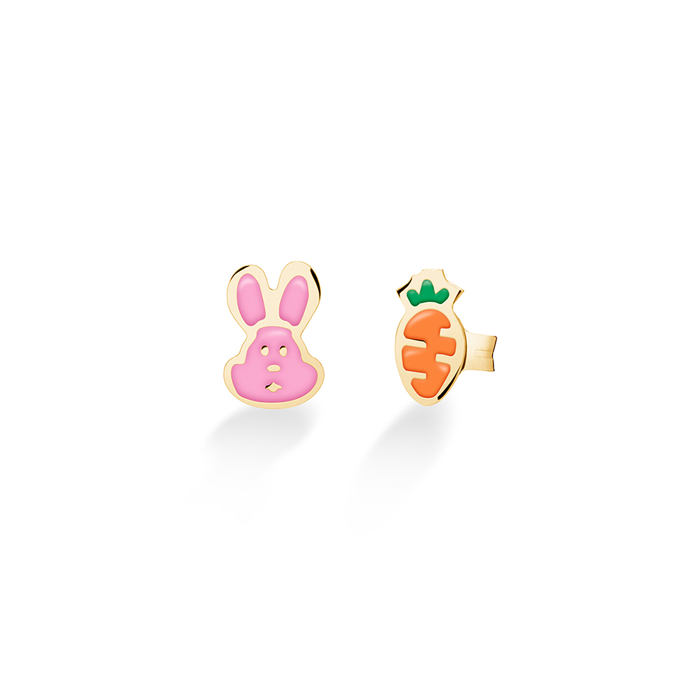 ORECCHINI FORTUNA CON CONIGLIETTO E CAROTA IN ORO GIALLO