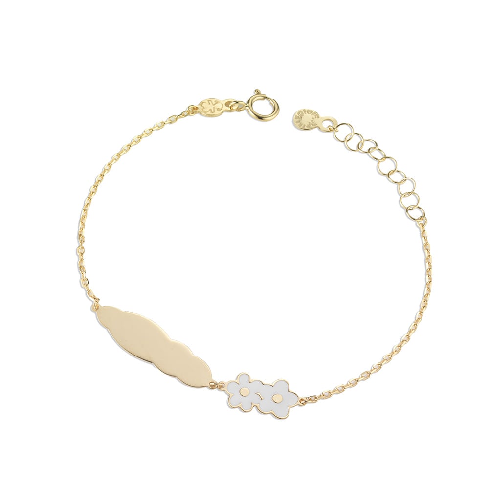 TOYS BRACELET IN YELLOW GOLD WITH FLOWERS AND CLOUD TAG