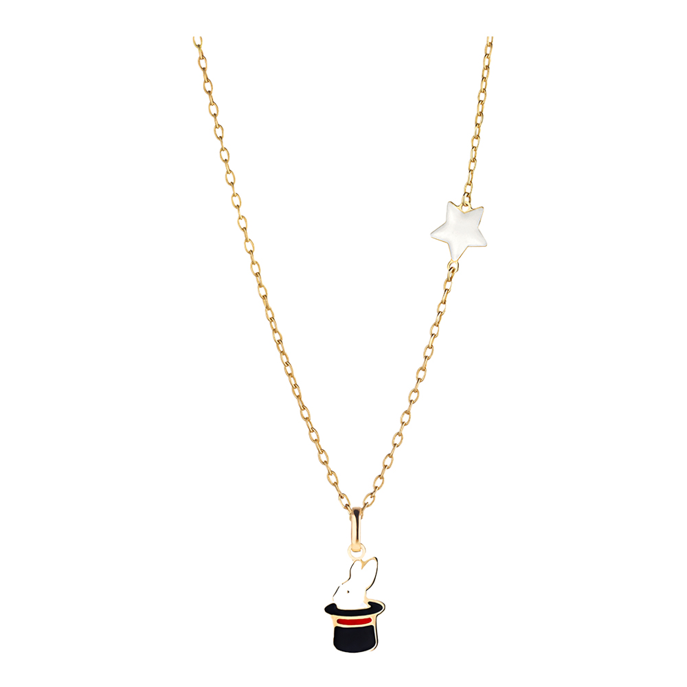 COLLANA CIRCO CON CONIGLIETTO E STELLINA IN ORO GIALLO