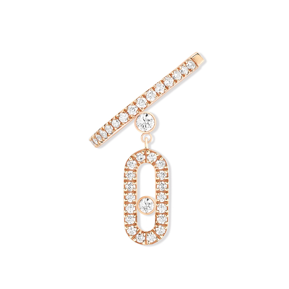MOVE UNO PINK GOLD DROP PENDANT SINGLE CLIP EARRINGS PAVÉ DIAMOND 0,24 CT