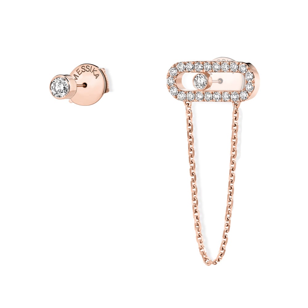 MOVE UNO ORECCHINI A CATENA E A PERNO IN ORO ROSA CON DIAMANTI 0,30 CT