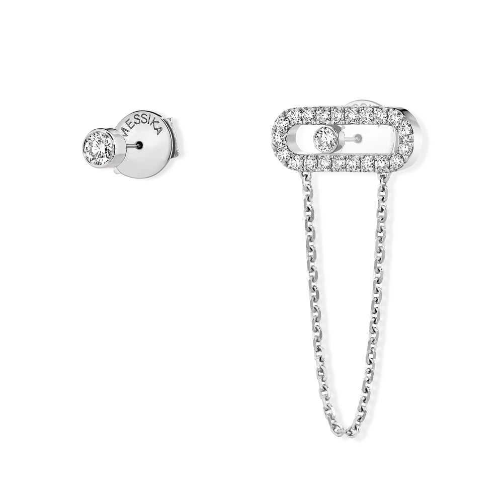 MOVE UNO ORECCHINI A CATENA E A PERNO IN ORO GIALLO CON DIAMANTI 0,30 CT