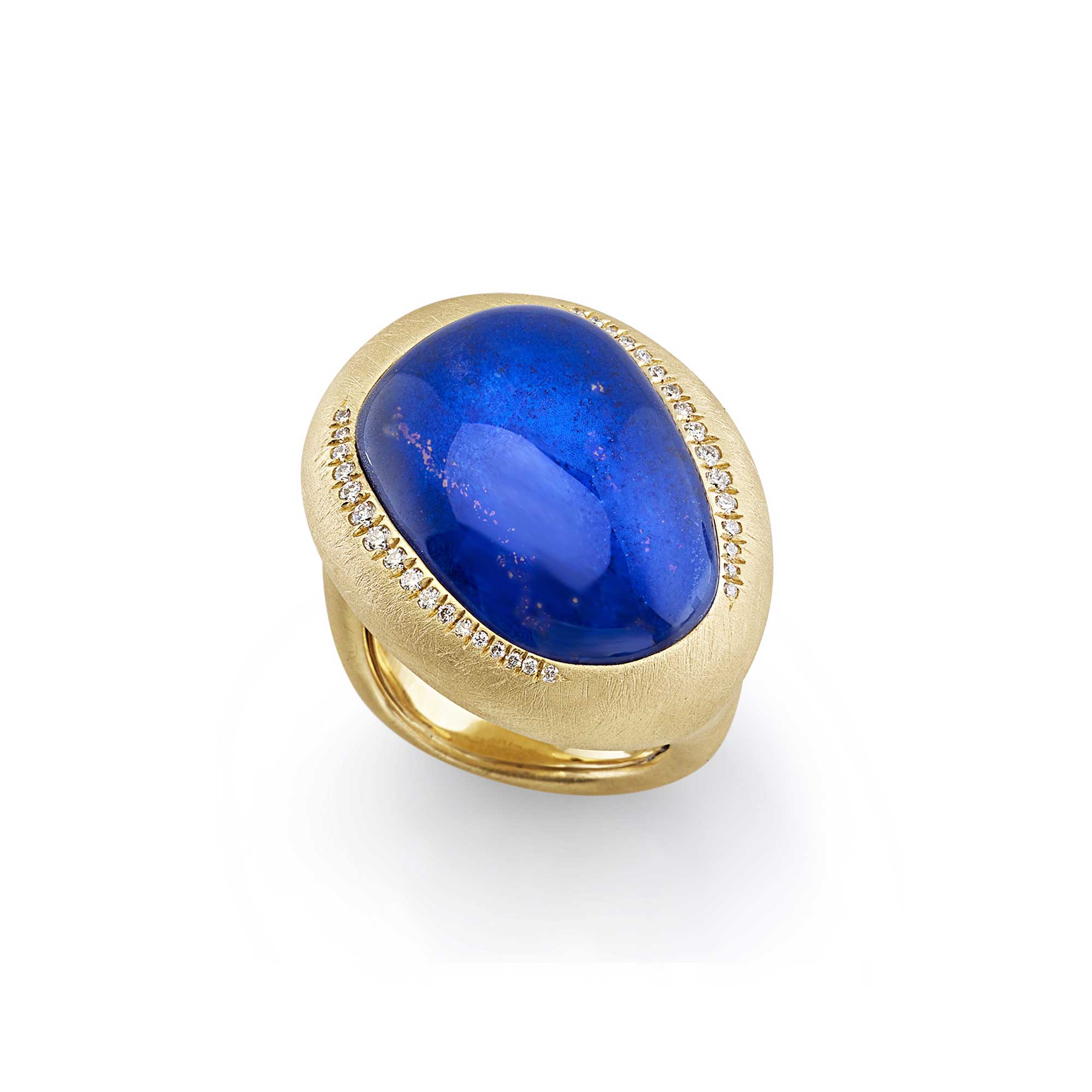 Anello Enchanté in oro giallo satinato 18Kt con diamanti lapislazzuli e cristallo di rocca