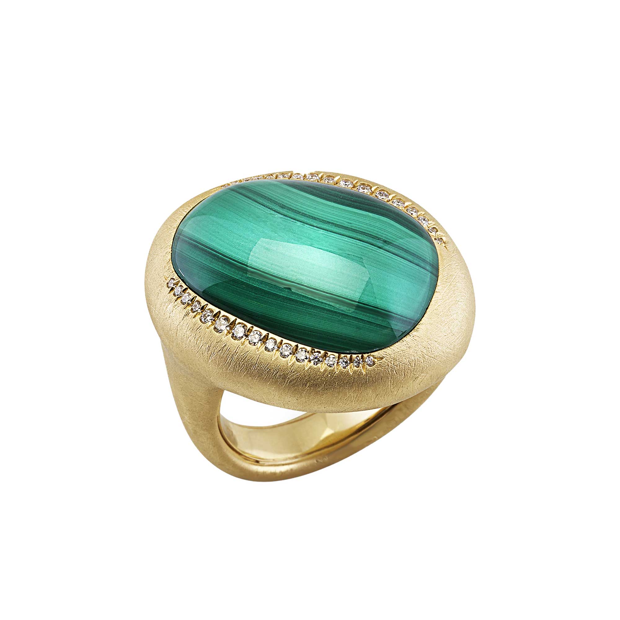 Anello Enchanté in oro giallo satinato 18Kt con diamanti malachite e cristallo di rocca - immagine 2