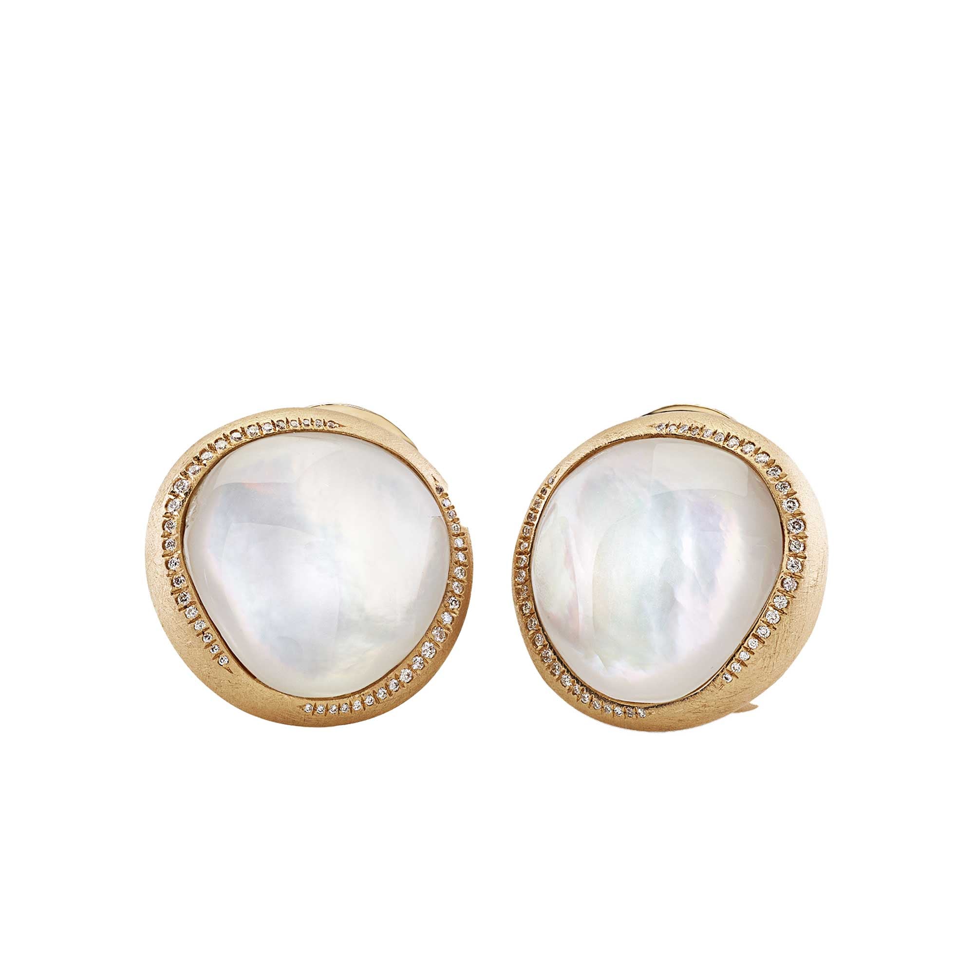 Orecchini Enchanté in oro rosa satinato 18Kt diamanti madreperla e cristallo di rocca