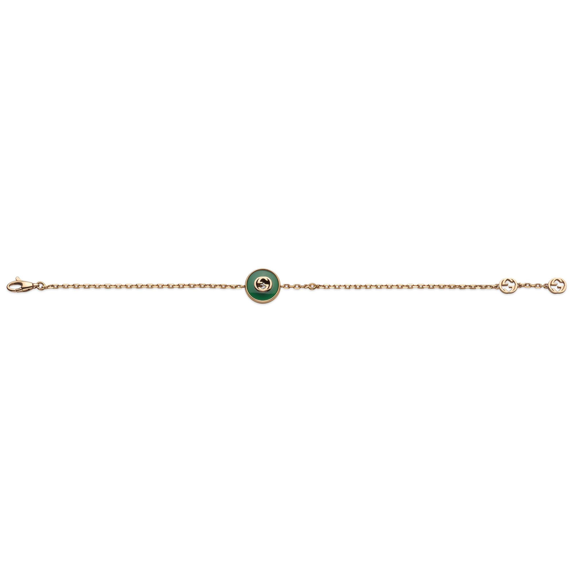 BRACCIALE A CATENA GUCCI INTERLOCKING IN ORO GIALLO CON AGATA VERDE E DIAMANTE 0,008 CT - immagine 3