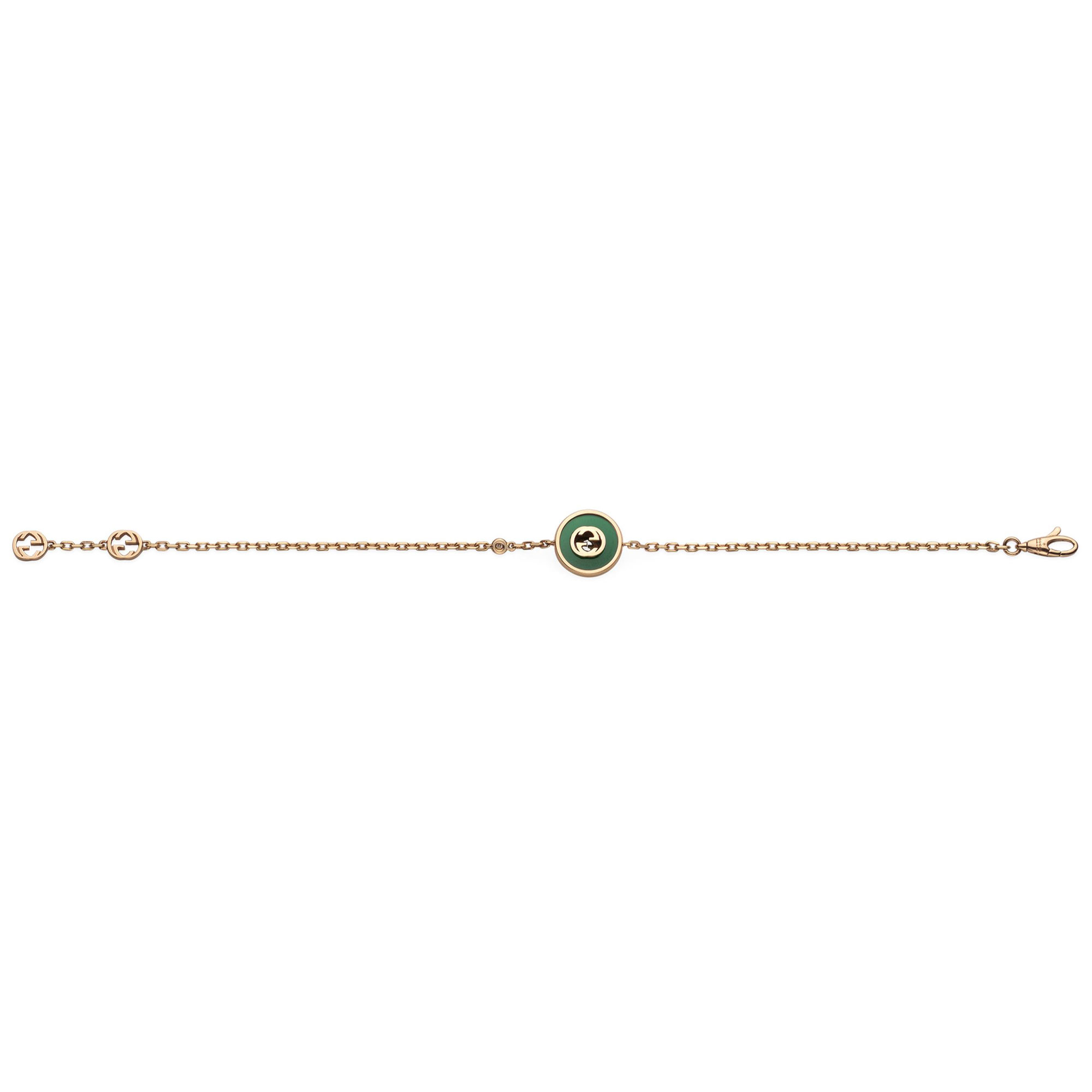 BRACCIALE A CATENA GUCCI INTERLOCKING IN ORO GIALLO CON AGATA VERDE E DIAMANTE 0,008 CT - immagine 2