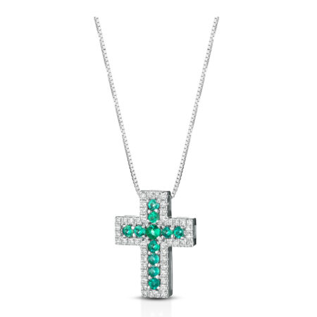 CROCE SMART IN ORO BIANCO CON SMERALDI E DIAMANTI 0,19 CT