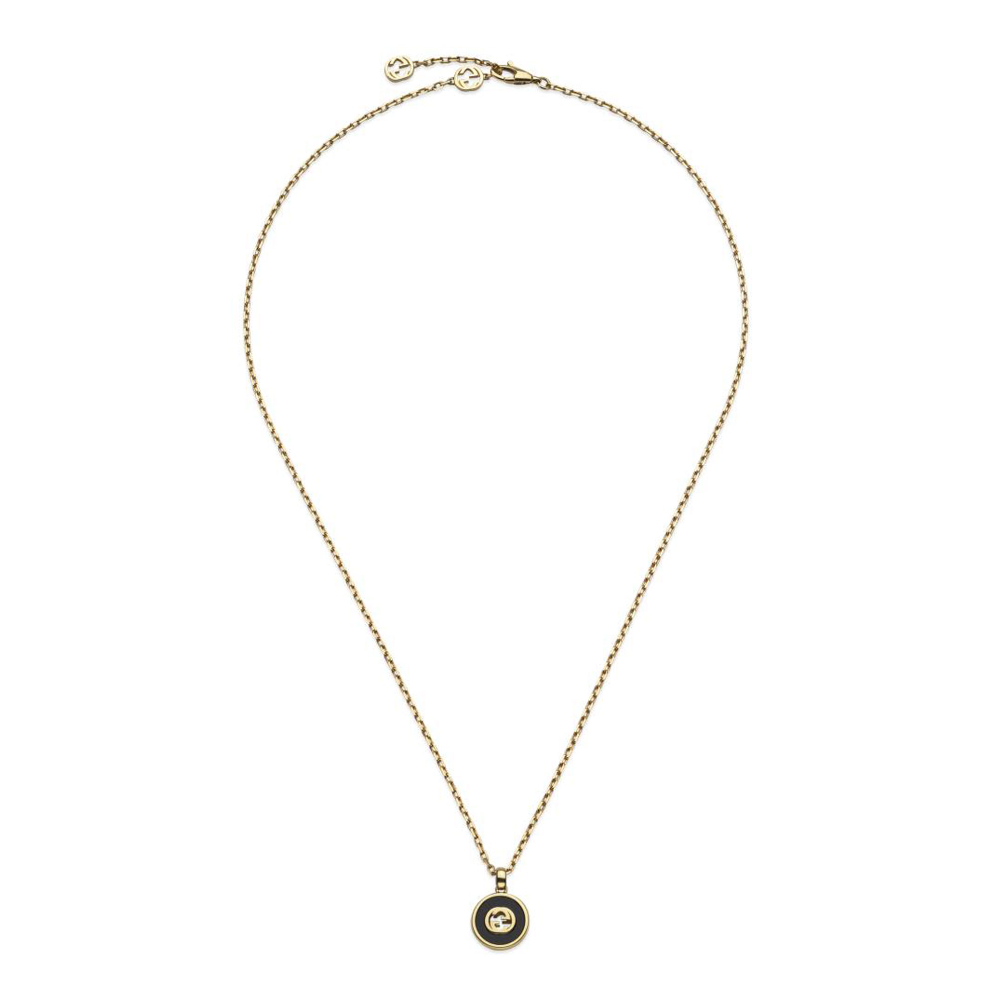 COLLANA A CATENA GUCCI INTERLOCKING CON ONICE NERO E DIAMANTE 0,021 CT - immagine 2
