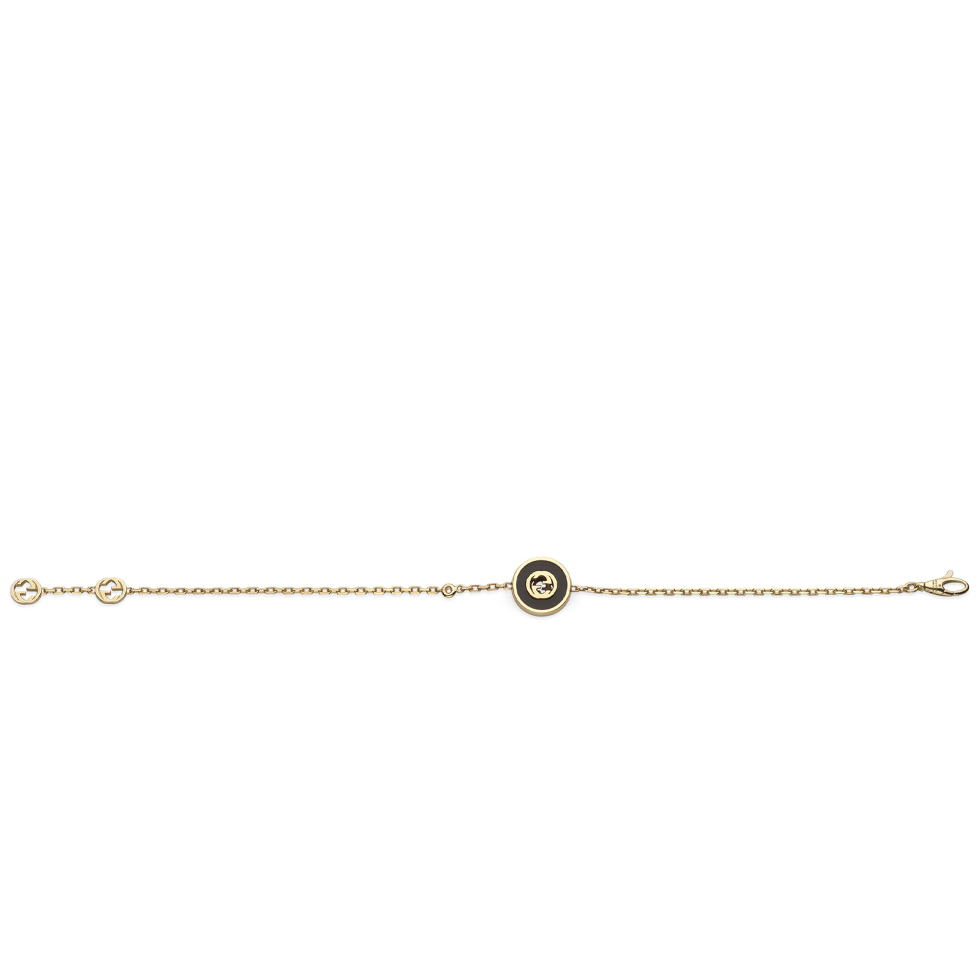 BRACCIALE A CATENA GUCCI INTERLOCKING IN ORO GIALLO CON ONICE E DIAMANTE 0,008 CT - immagine 2