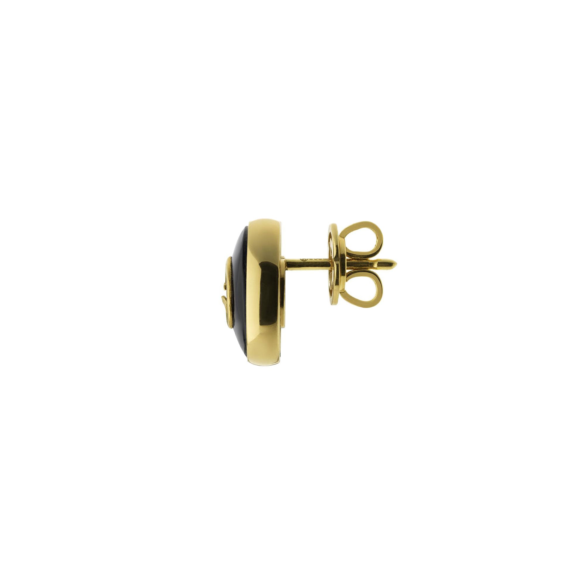 ORECCHINI A BOTTONE GUCCI INTERLOCKING IN ORO GIALLO E ONICE NERO 12 MM - immagine 2