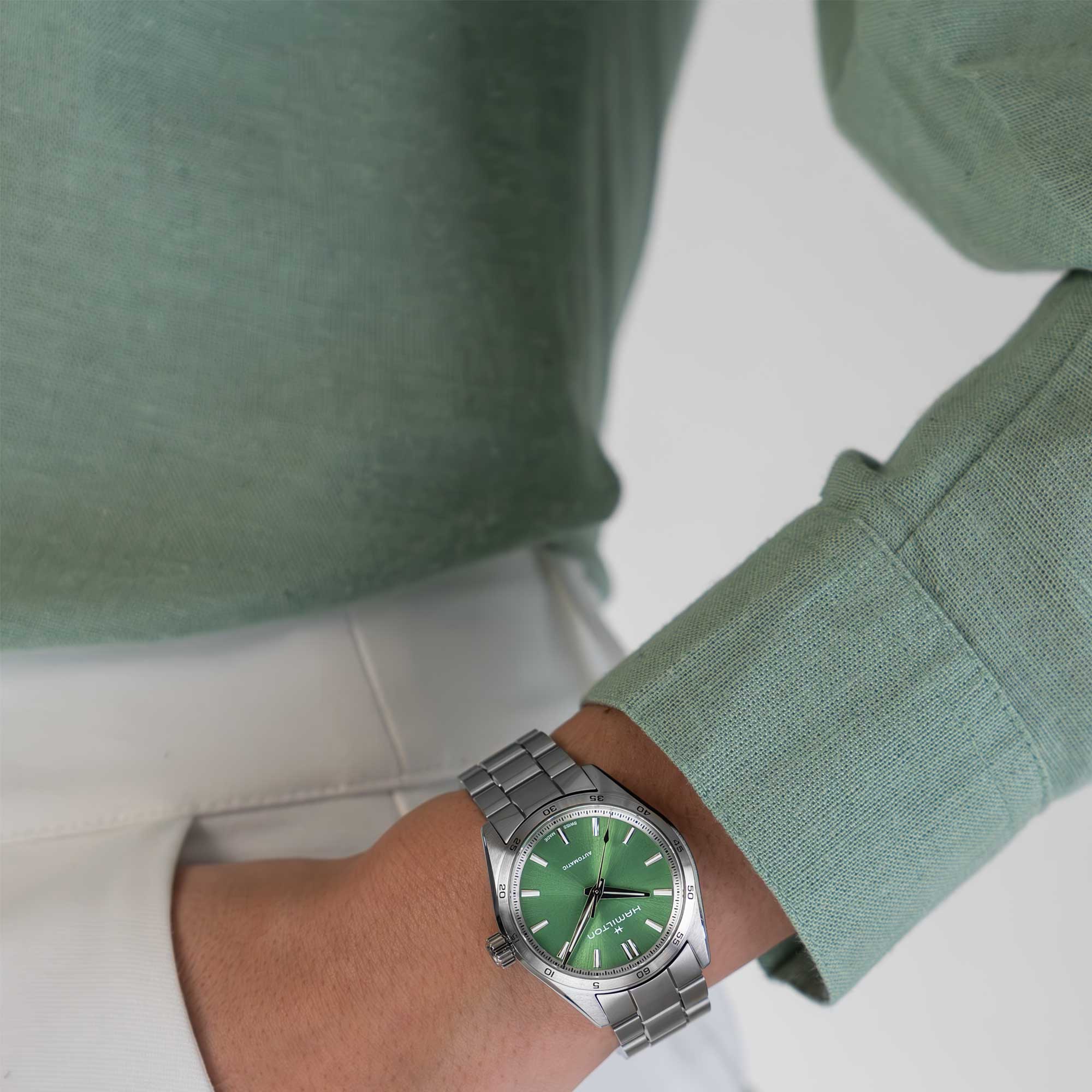 JAZZMASTER PERFORMER AUTO QUADRANTE VERDE PISTACCHIO 34 MM - immagine 5