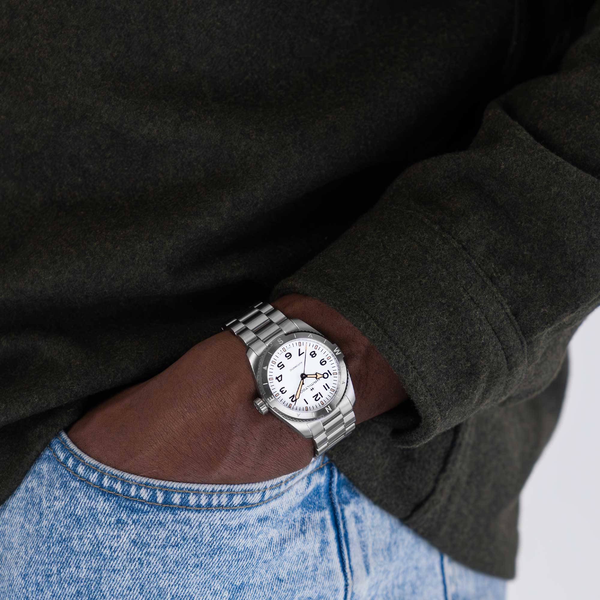 KHAKI FIELD EXPEDITION AUTO QUADRANTE BIANCO CON FINITURA SABBIATA 37 MM - immagine 6