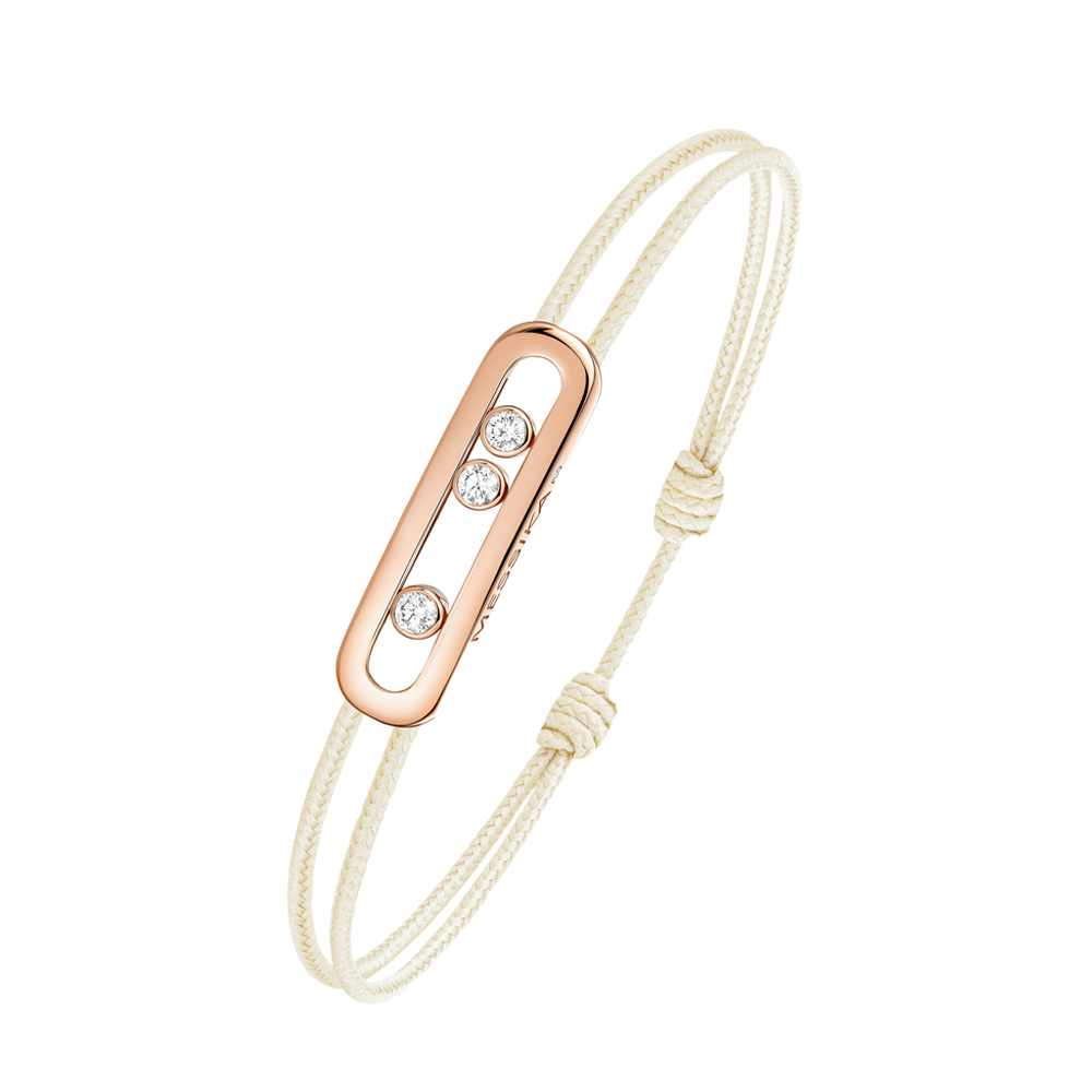 MESSIKA CARE(S) BRACCIALE IN CORDA CREMA E ORO ROSA CON DIAMANTE 0,09 CT