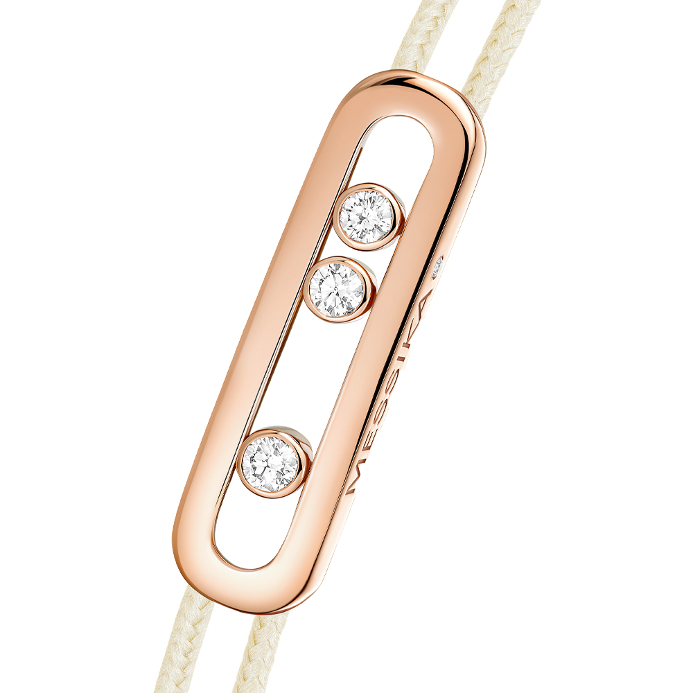 MESSIKA CARE(S) BRACCIALE IN CORDA CREMA E ORO ROSA CON DIAMANTE 0,09 CT - immagine 3