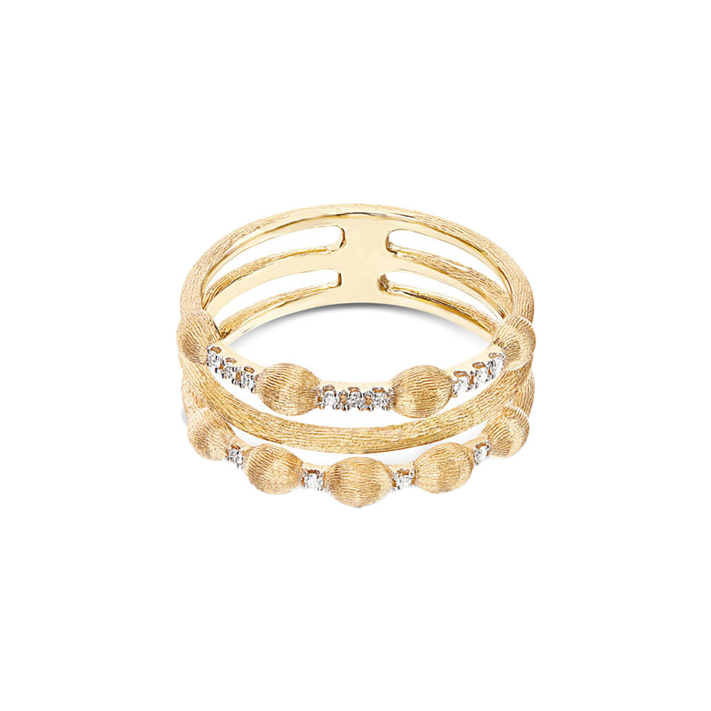 ANELLO DANCING ÉLITE A TRIPLA FASCIA IN ORO E DIAMANTI 0,07 CT - immagine 2