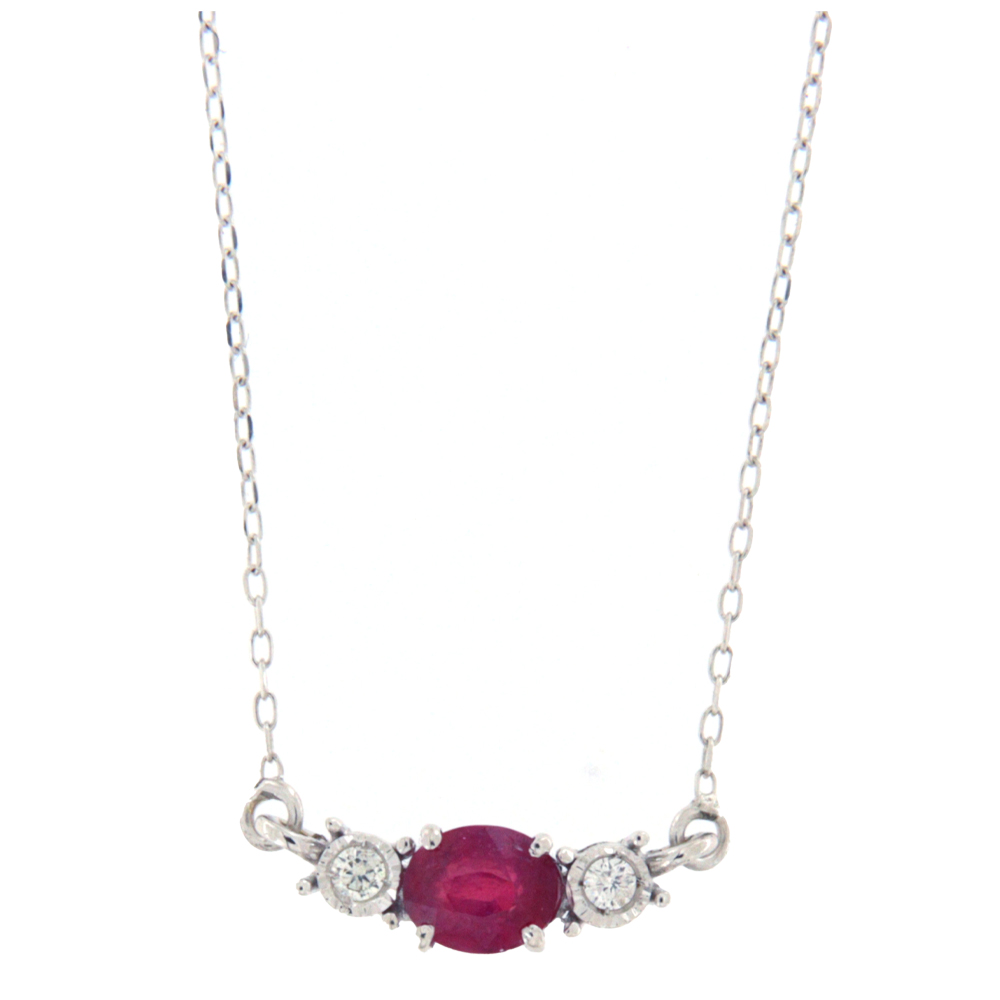 NECKLACE WITH RUBY PENDANT AND TWO DIAMONDS 0.07 CT