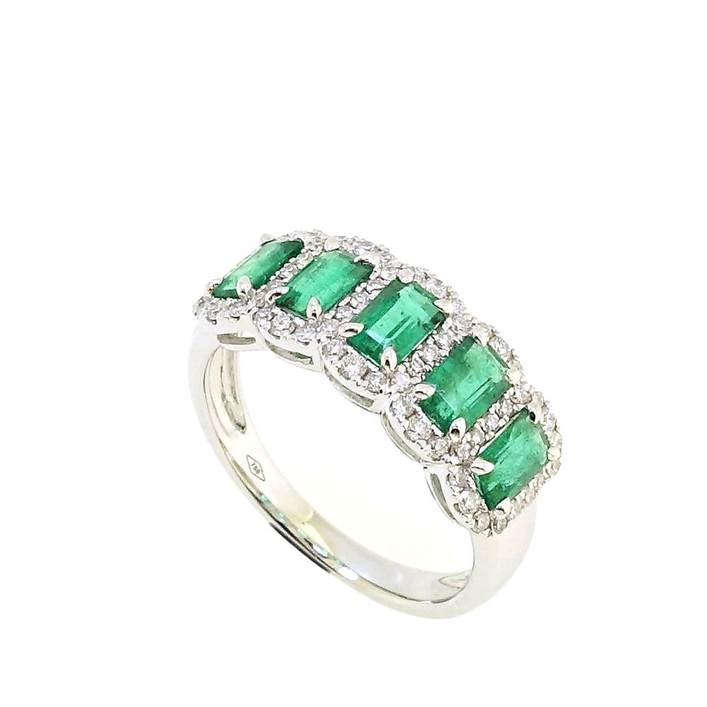 I GIOIELLI DEL SOLE ANELLO VERETTA SMERALDI E BRILLANTI 0,31 CT