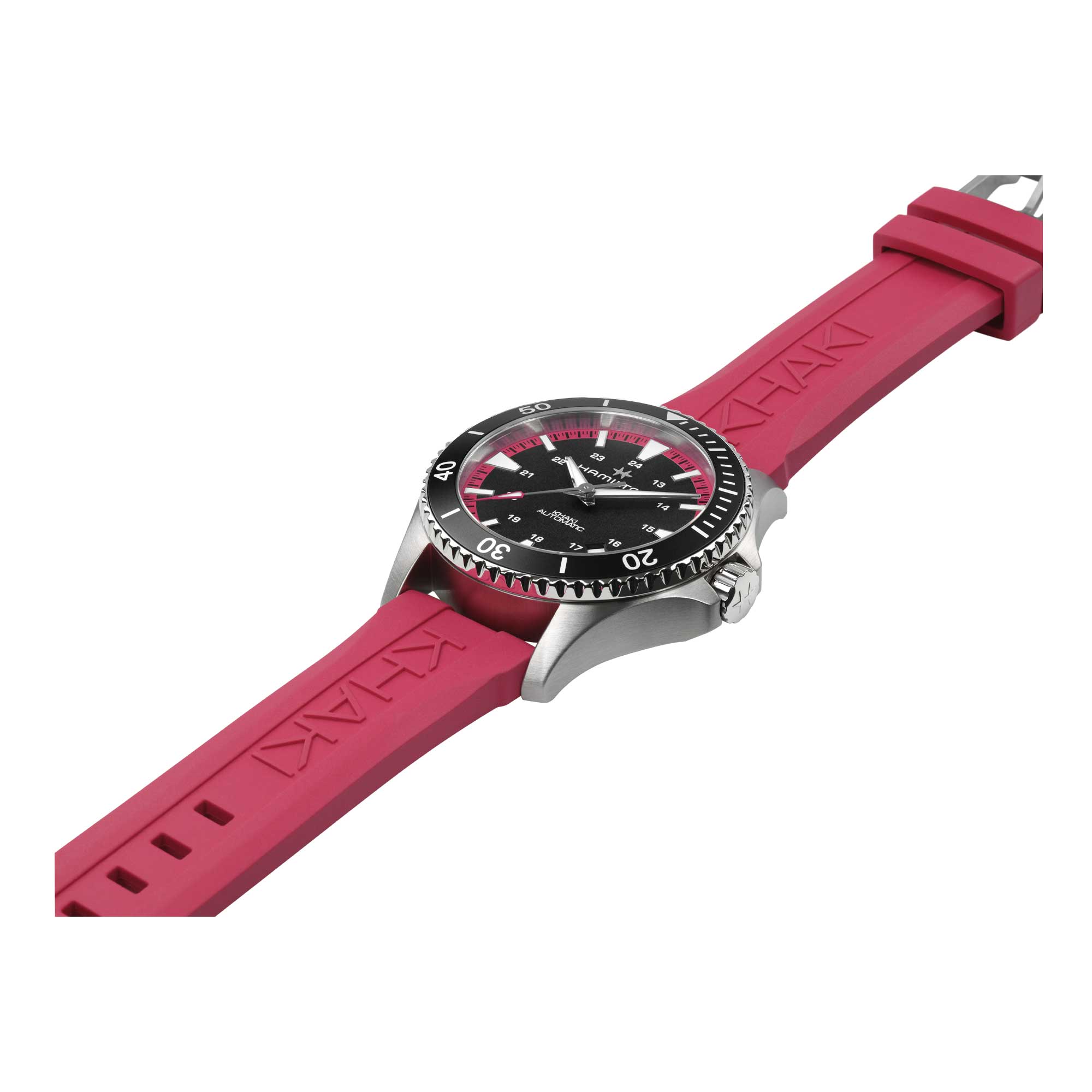 KHAKI NAVY SCUBA AUTO cinturino in caucciù rosa acceso e quadrante nero a contrasto 40 MM - immagine 3