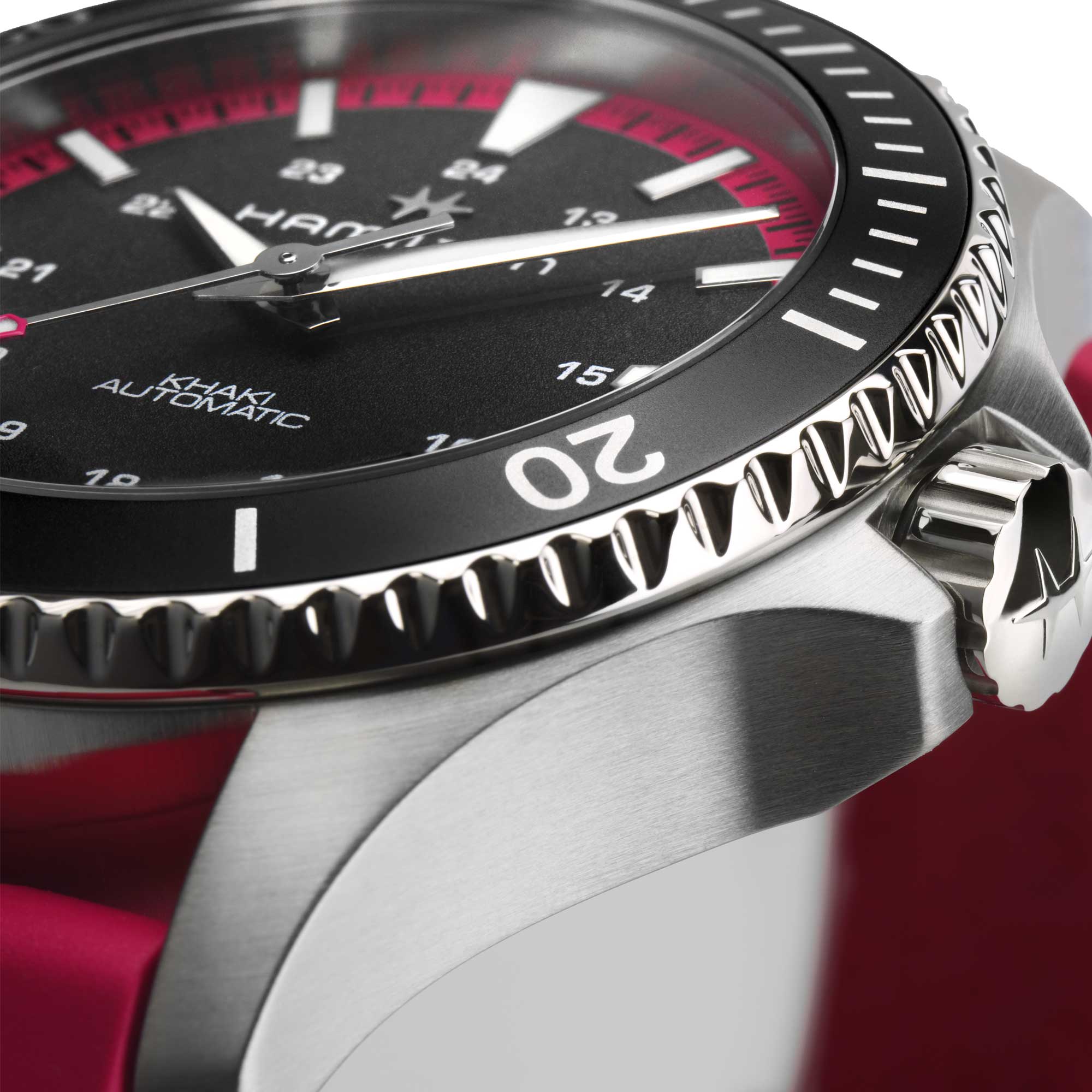 KHAKI NAVY SCUBA AUTO cinturino in caucciù rosa acceso e quadrante nero a contrasto 40 MM - immagine 5