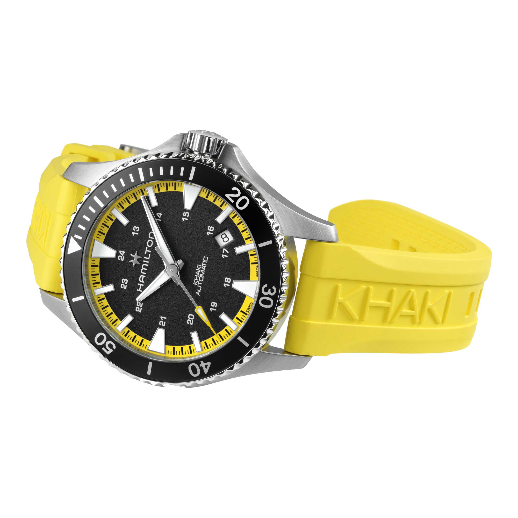 KHAKI NAVY SCUBA AUTO acid yellow rubber strap and contrasting black dial 40 MM - Image 2