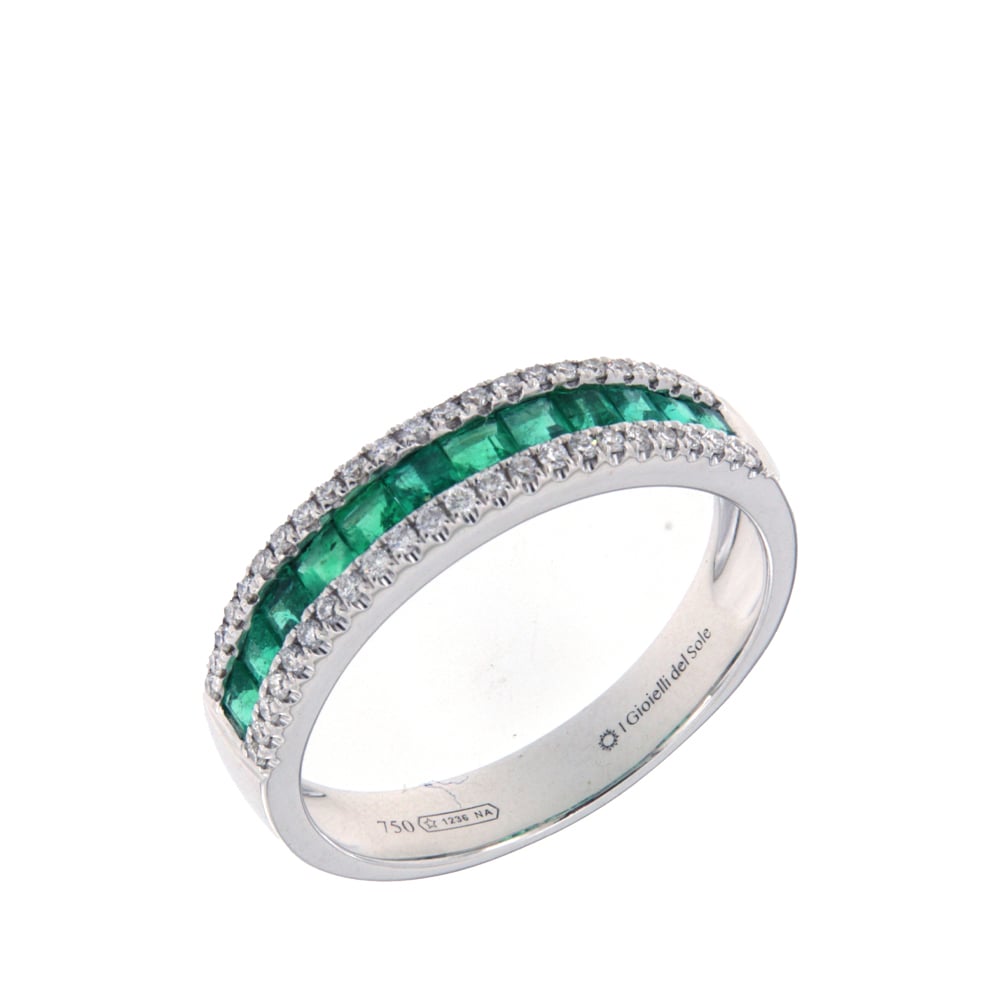 I GIOIELLI DEL SOLE ANELLO FEDE SMERALDI E BRILLANTI 0,22 CT