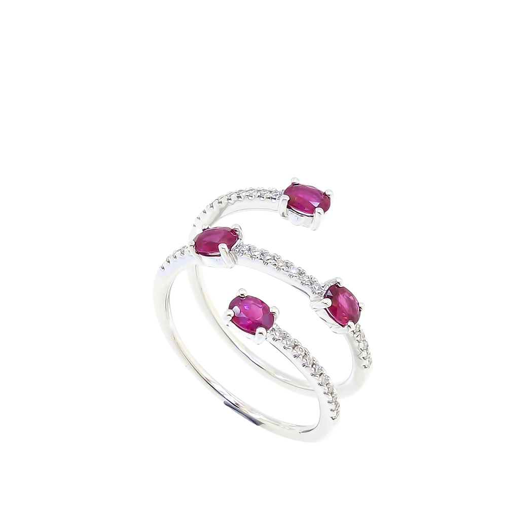 I GIOIELLI DEL SOLE ANELLO 3 GIRI RUBINI E BRILLANTI 0,15 CT