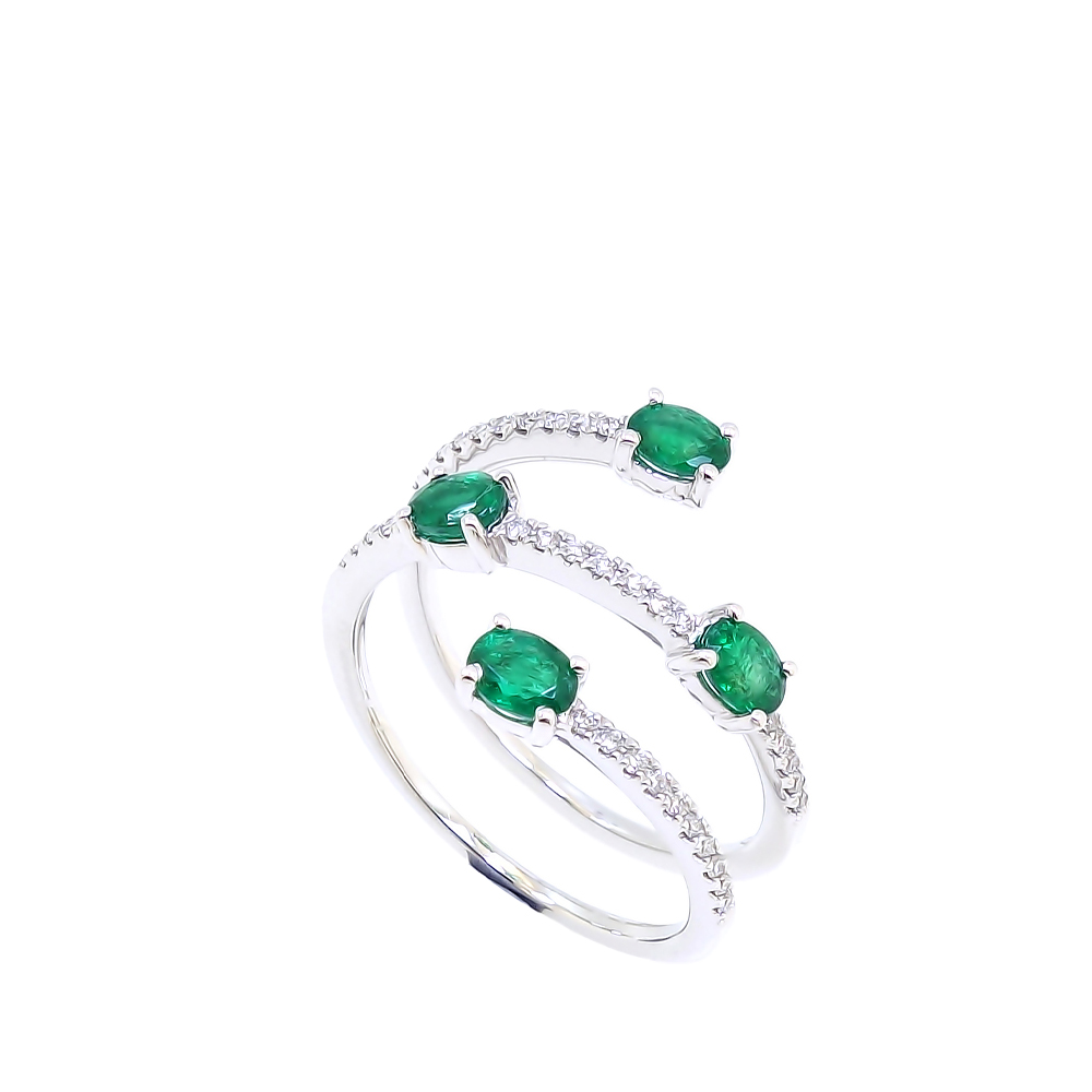 I GIOIELLI DEL SOLE ANELLO 3 GIRI SMERALDI E BRILLANTI 0,15 CT