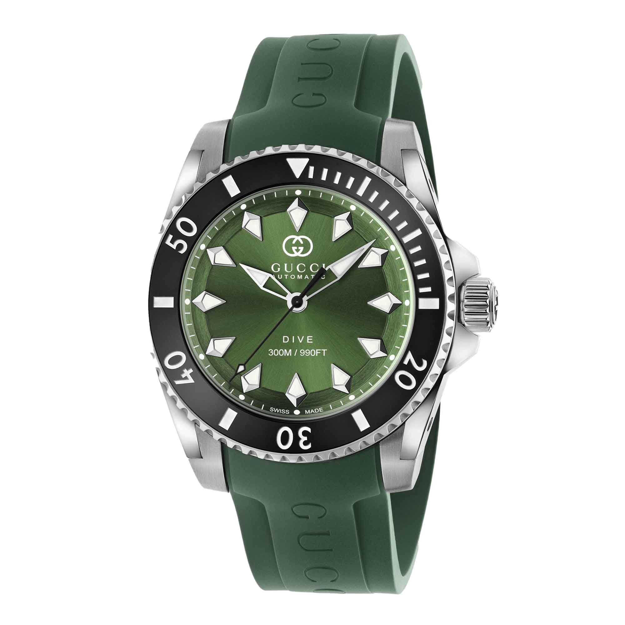 GUCCI DIVE WATCH green dial AND rubber bracelet 40MM